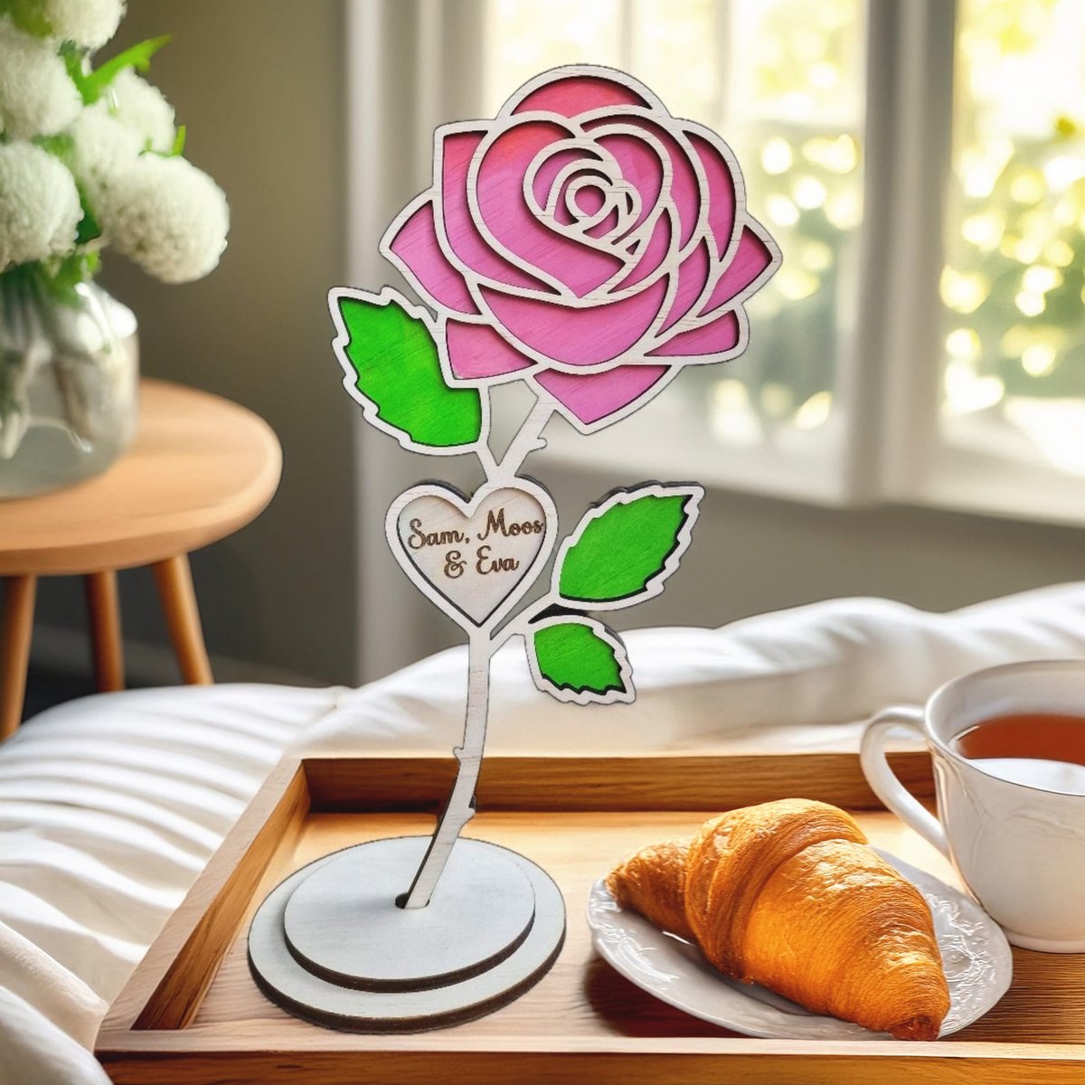 Gepersonaliseerde Houten Roos – Uniek Cadeau voor Moederdag | Mama | Handgemaakt | Met Naam | Cadeau Mama